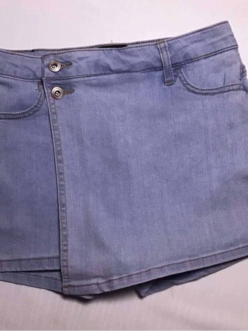 BCBGeneration Light Blue Denim Skort with Dual Button Waist